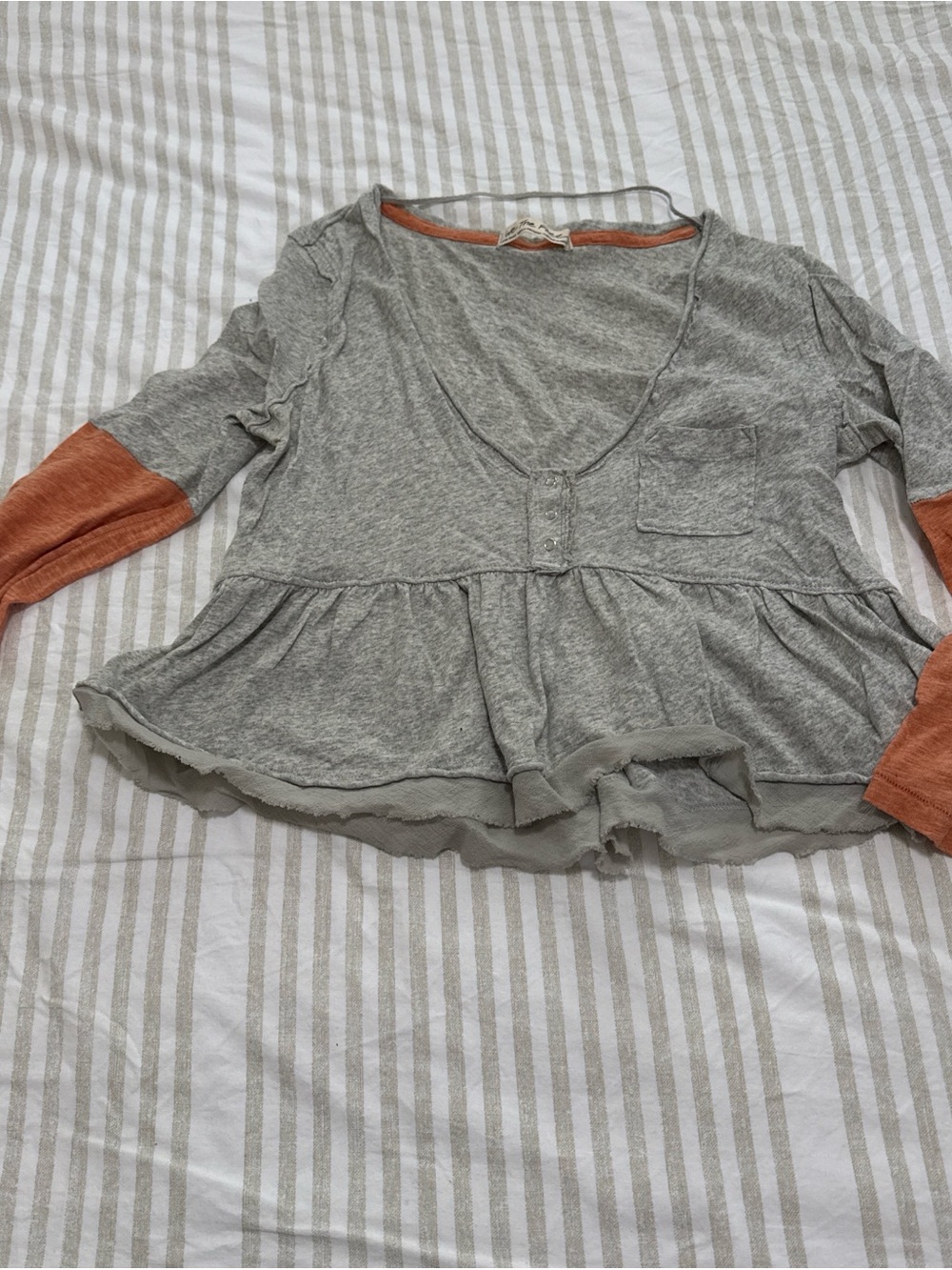 Women's Heather Gray Peplum Top with Rust Accents